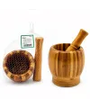 Ahşap Bambu - Çizgili Havan Sarımsak Dövecek Ç: 8cm--d: 7cm--y:10.5cm Fileli Ambalaj