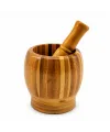 Ahşap Bambu - Çizgili Havan Sarımsak Dövecek Ç: 8cm--d: 7cm--y:10.5cm Fileli Ambalaj