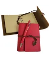 Ahşap Kutulu Kırmızı Deri Defter ve Metal Kalem Set