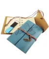 Ahşap Kutulu Mavi Deri Defter ve Anahtarlık Set