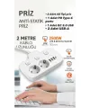 Akım Korumalı 2500W Güçlü 3 USB + Type-C Portlu Çoklu Priz | Hızlı Şarj, Çocuk Kilidi, 2 METRE