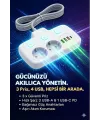Akım Korumalı 2500W Güçlü 3 USB + Type-C Portlu Çoklu Priz | Hızlı Şarj, Çocuk Kilidi, 2 METRE