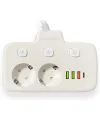 Akım Korumalı 2’li Ayrı Anahtarlı Priz, 2x Priz, 3x Usb, 1x Type-c, 2 Mt Kablo, Hızlı Şarj