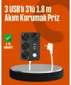 Akım Korumalı 3 Usb Portlu 4’lü Priz 4.1a Hızlı Şarj