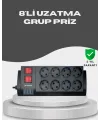 Akım Korumalı 8’li Priz 3 Usb’li Uzatma Kablosu Isıya Dayanıklı 2 Metre