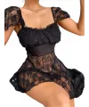 Alt Kısmı Tül Üst Kısmı Jarse Mini Fantazi Siyah Gecelik