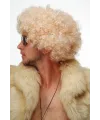 Altın Renk Kıvırcık Afro Bonus Peruk Saç Parti Peruğu Platin Gold
