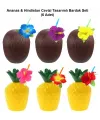 Ananas & Hindistan Cevizi Tasarımlı Pipetli Bardak Seti (6 Adet)