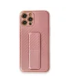 Apple İphone 12 Pro Kılıf Coco Karbon Standlı Kapak - Pembe