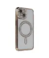 Apple İphone 13 Kılıf Joke Simli Magneticsafe Kılıf - Gold