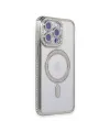 Apple İphone 15 Pro Max Kılıf Joke Simli Magneticsafe Kılıf - Gümüş