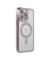 Apple İphone 15 Pro Max Kılıf Joke Simli Magneticsafe Kılıf - Pembe