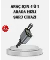 Araç Şarj Cihazı 4 Portlu 66w Hızlı Şarjlı Led Işıklı Ve 180° Dönebilir