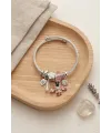 Arı ve Pembe Çiçek Charmlı Gümüş Renk Bileklik