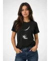 Astronot Ay Temalı Tişört Kısa Kol Yazlık Bisiklet Yaka T-Shirt - Siyah