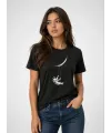 Astronot Ay Temalı Tişört Kısa Kol Yazlık Bisiklet Yaka T-Shirt - Siyah