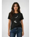 Astronot Ay Temalı Tişört Kısa Kol Yazlık Bisiklet Yaka T-Shirt - Siyah