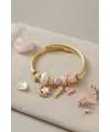 Ay Yıldız ve Kalp Model Pembe Charmlı Kadın Bileklik