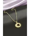 Ay Yıldız Zirkon Taşlı Çelik Kolye