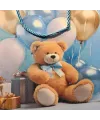 Ayıcık Desenli Mavi Küçük Boy Karton Hediye Çantası