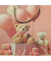 Ayıcık Desenli Pembe Küçük Boy Karton Hediye Çantası
