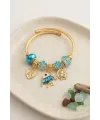 Balık Charmlı Mavi Renk Gold Bileklik
