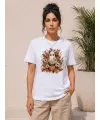 Balkabağı Hayalet Baskılı Tişört Kısa Kol Yazlık T-Shirt - Beyaz