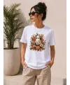 Balkabağı Hayalet Baskılı Tişört Kısa Kol Yazlık T-Shirt - Beyaz