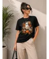 Balkabağı Hayalet Baskılı Tişört Kısa Kol Yazlık T-Shirt - Siyah