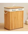 Bambu Ahşap 2 Bölmeli Çamaşır Sepeti 52x32x62 cm
