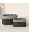 Bambu Kenarlı Oval Organizer Sepet (Ahşap Tabanlı, Bezli) 21x14-25x16 cm