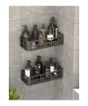 Banyo Duş Rafı 2li Yapışkanlı Ve Deliksiz Duş Organizer Suya Dayanıklı Siyah Raf