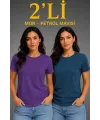 Basic Bisiklet Yaka Yazlık Slim Fit T-Shirt - Mor - Petrol Mavisi