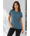 Basic Bisiklet Yaka Yazlık Slim Fit T-Shirt - Pudra Pembe - Petrol Mavi
