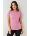 Basic Bisiklet Yaka Yazlık Slim Fit T-Shirt - Pudra Pembe - Turuncu