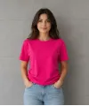 Basic Pamuklu Tişört Bisiklet Yaka Düz Renk Relaxed Fit T-Shirt - Fuşya