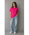Basic Pamuklu Tişört Bisiklet Yaka Düz Renk Relaxed Fit T-Shirt - Fuşya