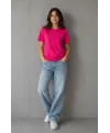 Basic Pamuklu Tişört Bisiklet Yaka Düz Renk Relaxed Fit T-Shirt - Fuşya