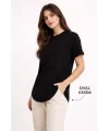 Basic T-Shirt Kısa Kol Bisiklet Yaka Oval Kesim Tişört - Siyah