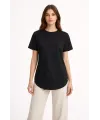 Basic T-Shirt Kısa Kol Bisiklet Yaka Oval Kesim Tişört - Siyah