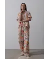 Baskılı Kısa Kol Pantolon Takım - Taş-Oranj