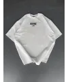 Baskılı Oversize Bisiklet Yaka T-shirt - Beyaz
