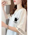 Baskılı Oversize Bisiklet Yaka T-shirt - Beyaz