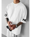 Baskılı Oversize Bisiklet Yaka T-shirt - Beyaz