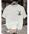Baskılı Oversize Bisiklet Yaka T-shirt - Beyaz