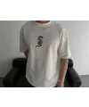 Baskılı Oversize Bisiklet Yaka T-shirt - Beyaz