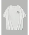 Baskılı Oversize Bisiklet Yaka T-shirt - Beyaz