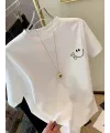 Baskılı Oversize Bisiklet Yaka T-shirt - Beyaz