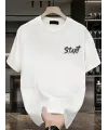 Baskılı Oversize Bisiklet Yaka T-shirt - Beyaz