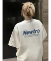 Baskılı Oversize Bisiklet Yaka T-shirt - Beyaz